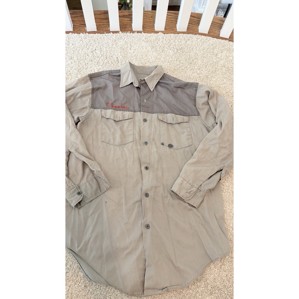 Vtg Distressed CO OP Work Shirt Men's Size Missing Charles
